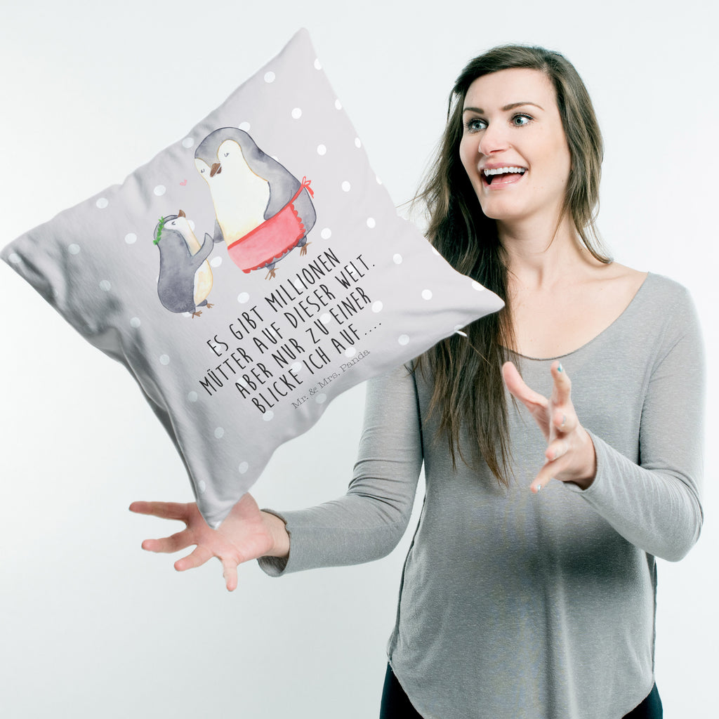 40x40 Kissen Pinguin mit Kind Kissenhülle, Kopfkissen, Sofakissen, Dekokissen, Motivkissen, Familie, Vatertag, Muttertag, Bruder, Schwester, Mama, Papa, Oma, Opa, Geschenk, Mami, Mutti, Mutter, Geburststag
