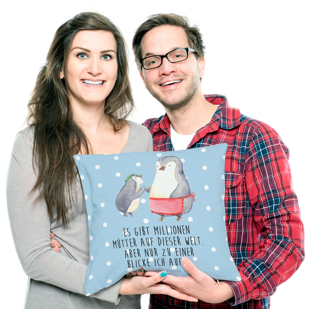 40x40 Kissen Pinguin mit Kind Kissenhülle, Kopfkissen, Sofakissen, Dekokissen, Motivkissen, Familie, Vatertag, Muttertag, Bruder, Schwester, Mama, Papa, Oma, Opa, Geschenk, Mami, Mutti, Mutter, Geburststag
