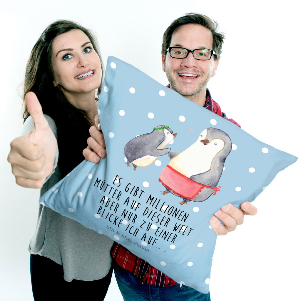 40x40 Kissen Pinguin mit Kind Kissenhülle, Kopfkissen, Sofakissen, Dekokissen, Motivkissen, Familie, Vatertag, Muttertag, Bruder, Schwester, Mama, Papa, Oma, Opa, Geschenk, Mami, Mutti, Mutter, Geburststag