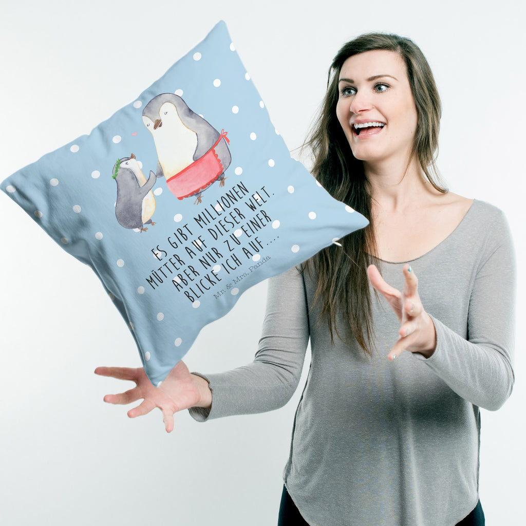 40x40 Kissen Pinguin mit Kind Kissenhülle, Kopfkissen, Sofakissen, Dekokissen, Motivkissen, Familie, Vatertag, Muttertag, Bruder, Schwester, Mama, Papa, Oma, Opa, Geschenk, Mami, Mutti, Mutter, Geburststag