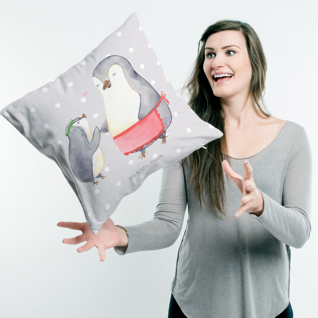 40x40 Kissen Pinguin mit Kind Kissenhülle, Kopfkissen, Sofakissen, Dekokissen, Motivkissen, Familie, Vatertag, Muttertag, Bruder, Schwester, Mama, Papa, Oma, Opa, Geschenk, Mami, Mutti, Mutter, Geburststag