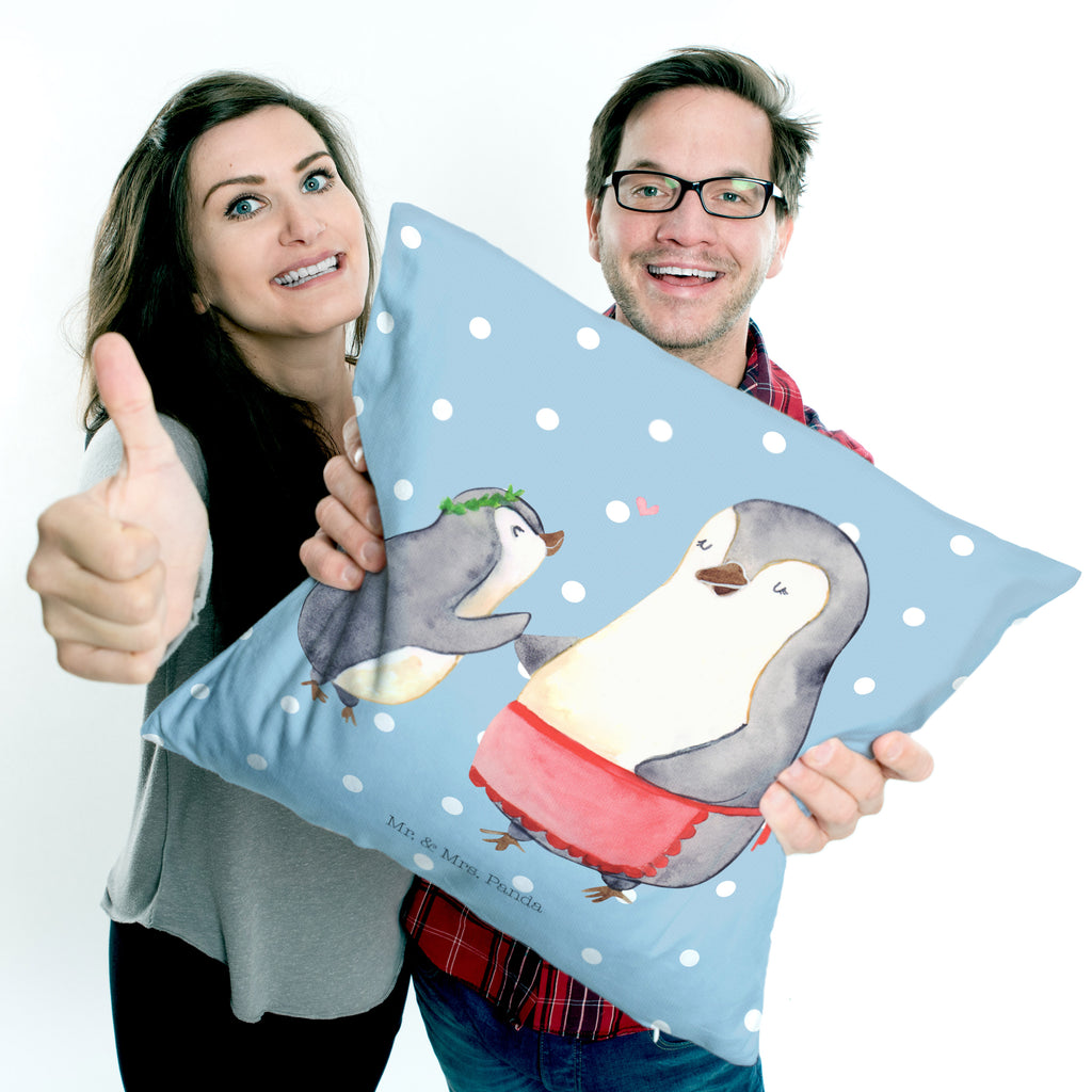 40x40 Kissen Pinguin mit Kind Kissenhülle, Kopfkissen, Sofakissen, Dekokissen, Motivkissen, Familie, Vatertag, Muttertag, Bruder, Schwester, Mama, Papa, Oma, Opa, Geschenk, Mami, Mutti, Mutter, Geburststag