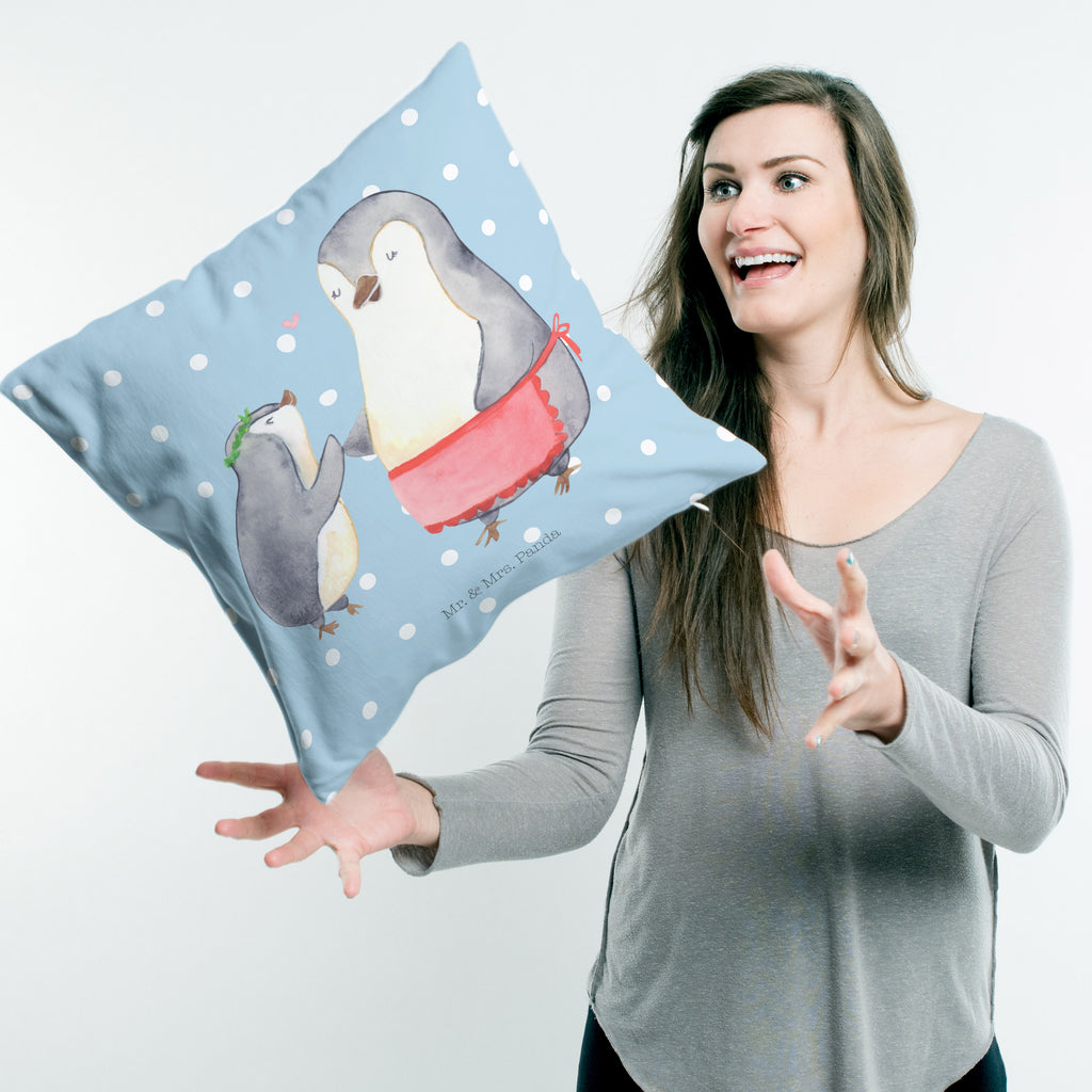 40x40 Kissen Pinguin mit Kind Kissenhülle, Kopfkissen, Sofakissen, Dekokissen, Motivkissen, Familie, Vatertag, Muttertag, Bruder, Schwester, Mama, Papa, Oma, Opa, Geschenk, Mami, Mutti, Mutter, Geburststag