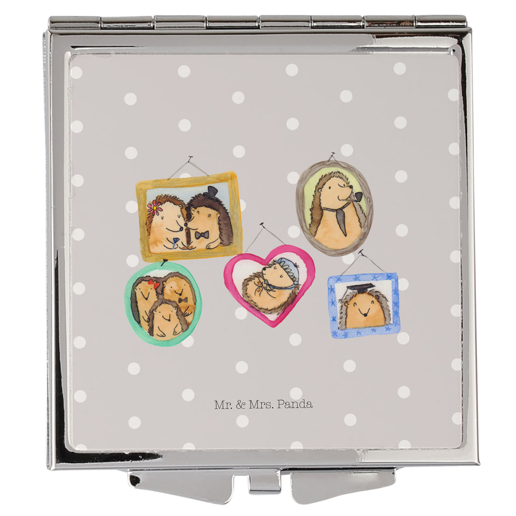 Handtaschenspiegel quadratisch Igel Familie Spiegel, Handtasche, Quadrat, silber, schminken, Schminkspiegel, Familie, Vatertag, Muttertag, Bruder, Schwester, Mama, Papa, Oma, Opa, Liebe, Igel, Bilder, Zusammenhalt, Glück