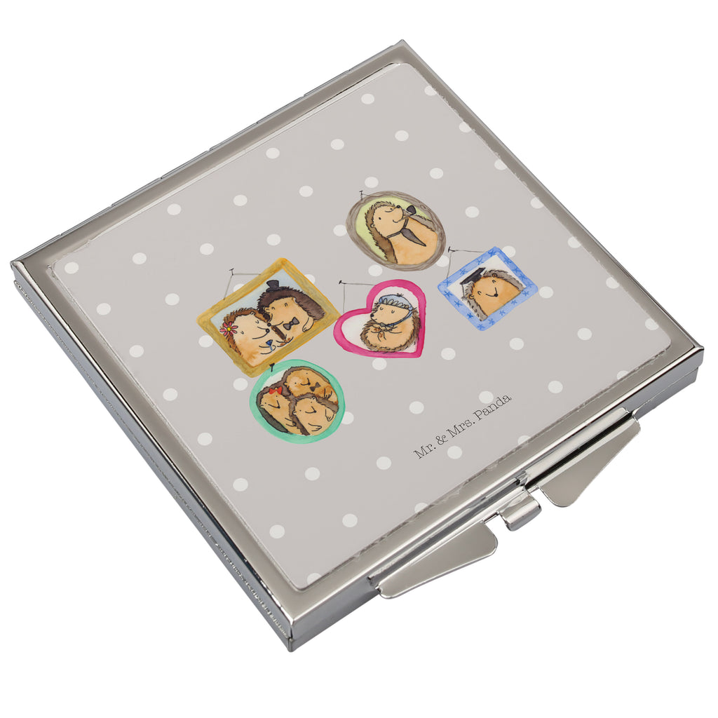 Handtaschenspiegel quadratisch Igel Familie Spiegel, Handtasche, Quadrat, silber, schminken, Schminkspiegel, Familie, Vatertag, Muttertag, Bruder, Schwester, Mama, Papa, Oma, Opa, Liebe, Igel, Bilder, Zusammenhalt, Glück