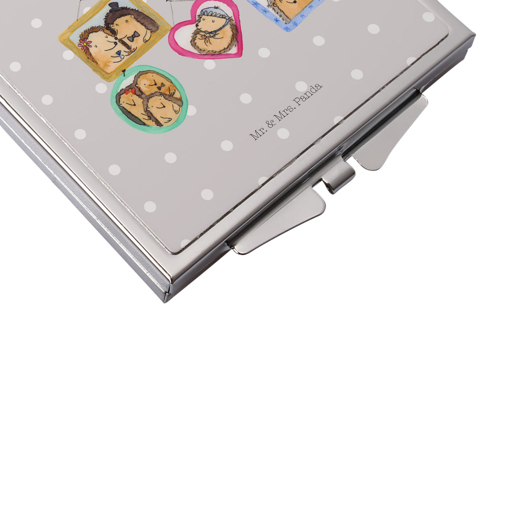 Handtaschenspiegel quadratisch Igel Familie Spiegel, Handtasche, Quadrat, silber, schminken, Schminkspiegel, Familie, Vatertag, Muttertag, Bruder, Schwester, Mama, Papa, Oma, Opa, Liebe, Igel, Bilder, Zusammenhalt, Glück