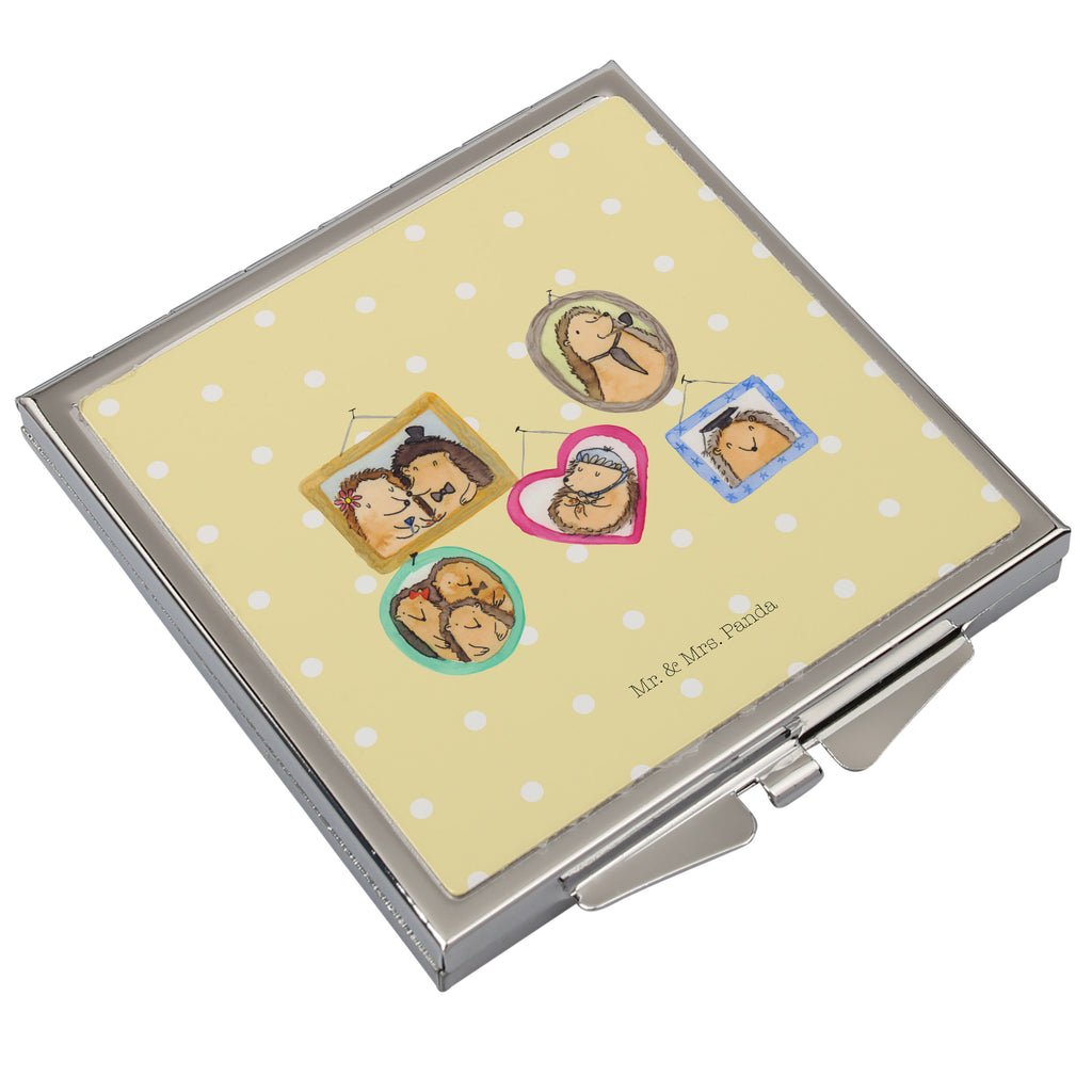 Handtaschenspiegel quadratisch Igel Familie Spiegel, Handtasche, Quadrat, silber, schminken, Schminkspiegel, Familie, Vatertag, Muttertag, Bruder, Schwester, Mama, Papa, Oma, Opa, Liebe, Igel, Bilder, Zusammenhalt, Glück