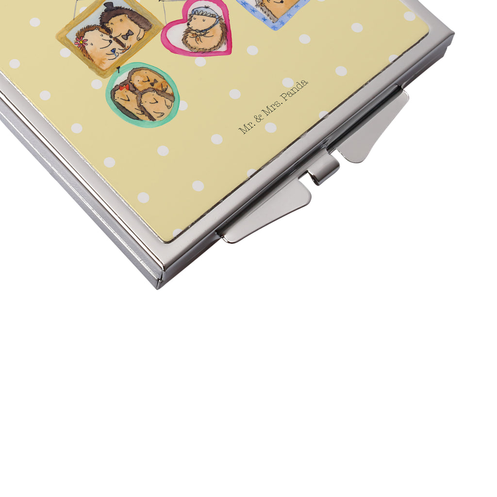 Handtaschenspiegel quadratisch Igel Familie Spiegel, Handtasche, Quadrat, silber, schminken, Schminkspiegel, Familie, Vatertag, Muttertag, Bruder, Schwester, Mama, Papa, Oma, Opa, Liebe, Igel, Bilder, Zusammenhalt, Glück