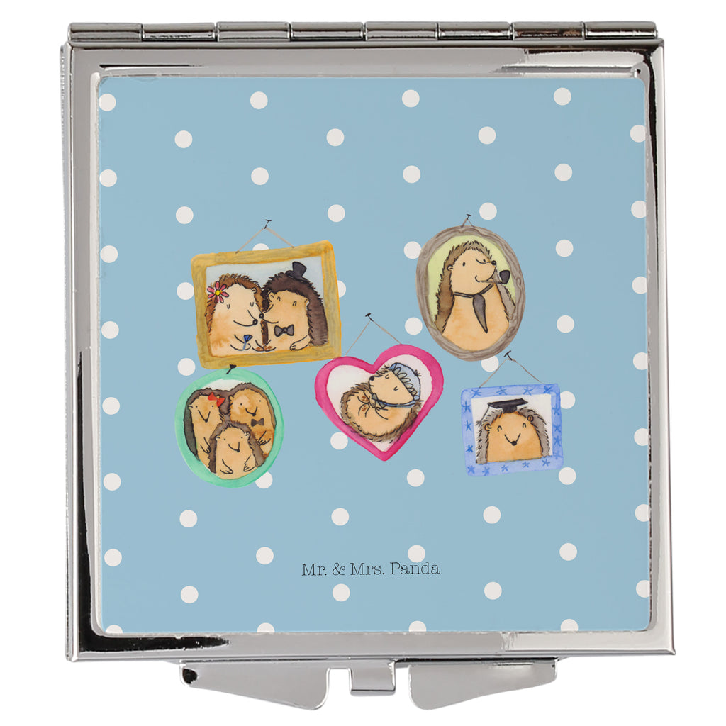 Handtaschenspiegel quadratisch Igel Familie Spiegel, Handtasche, Quadrat, silber, schminken, Schminkspiegel, Familie, Vatertag, Muttertag, Bruder, Schwester, Mama, Papa, Oma, Opa, Liebe, Igel, Bilder, Zusammenhalt, Glück