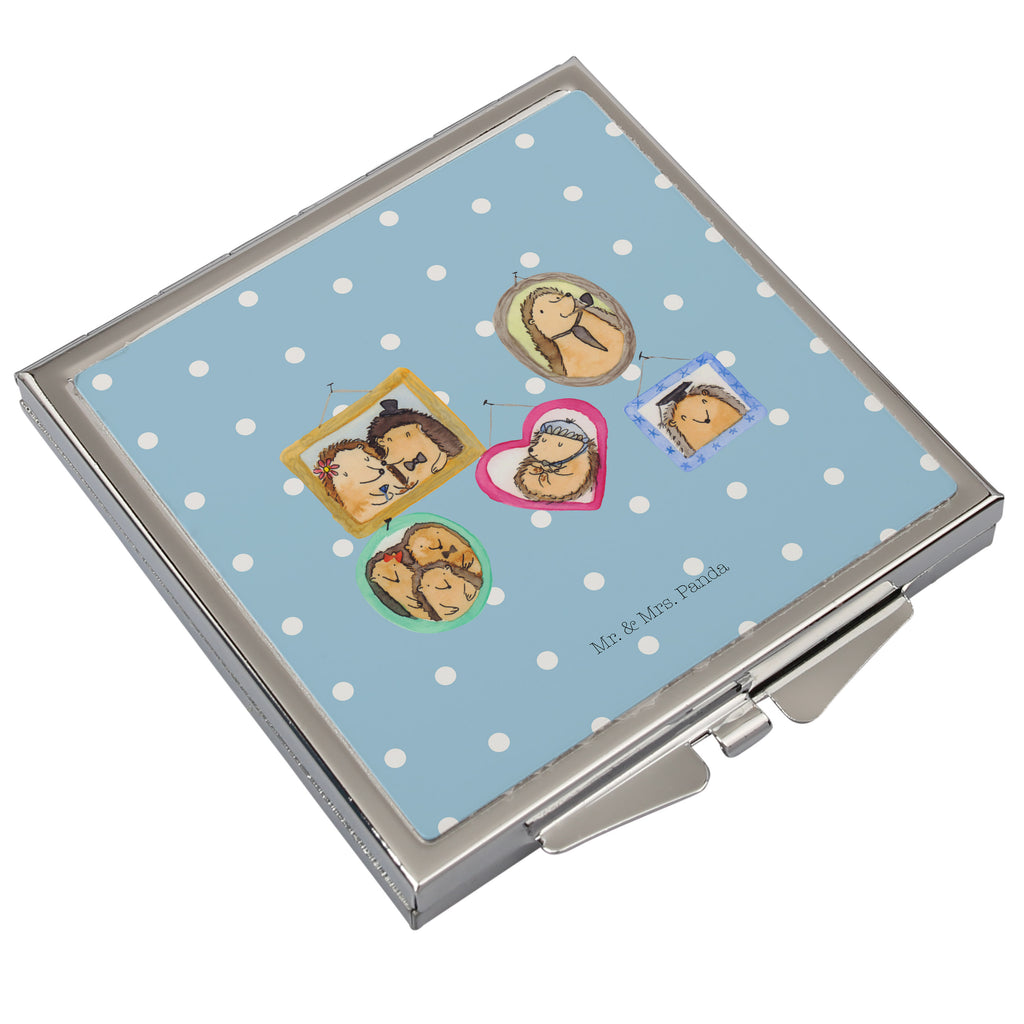 Handtaschenspiegel quadratisch Igel Familie Spiegel, Handtasche, Quadrat, silber, schminken, Schminkspiegel, Familie, Vatertag, Muttertag, Bruder, Schwester, Mama, Papa, Oma, Opa, Liebe, Igel, Bilder, Zusammenhalt, Glück