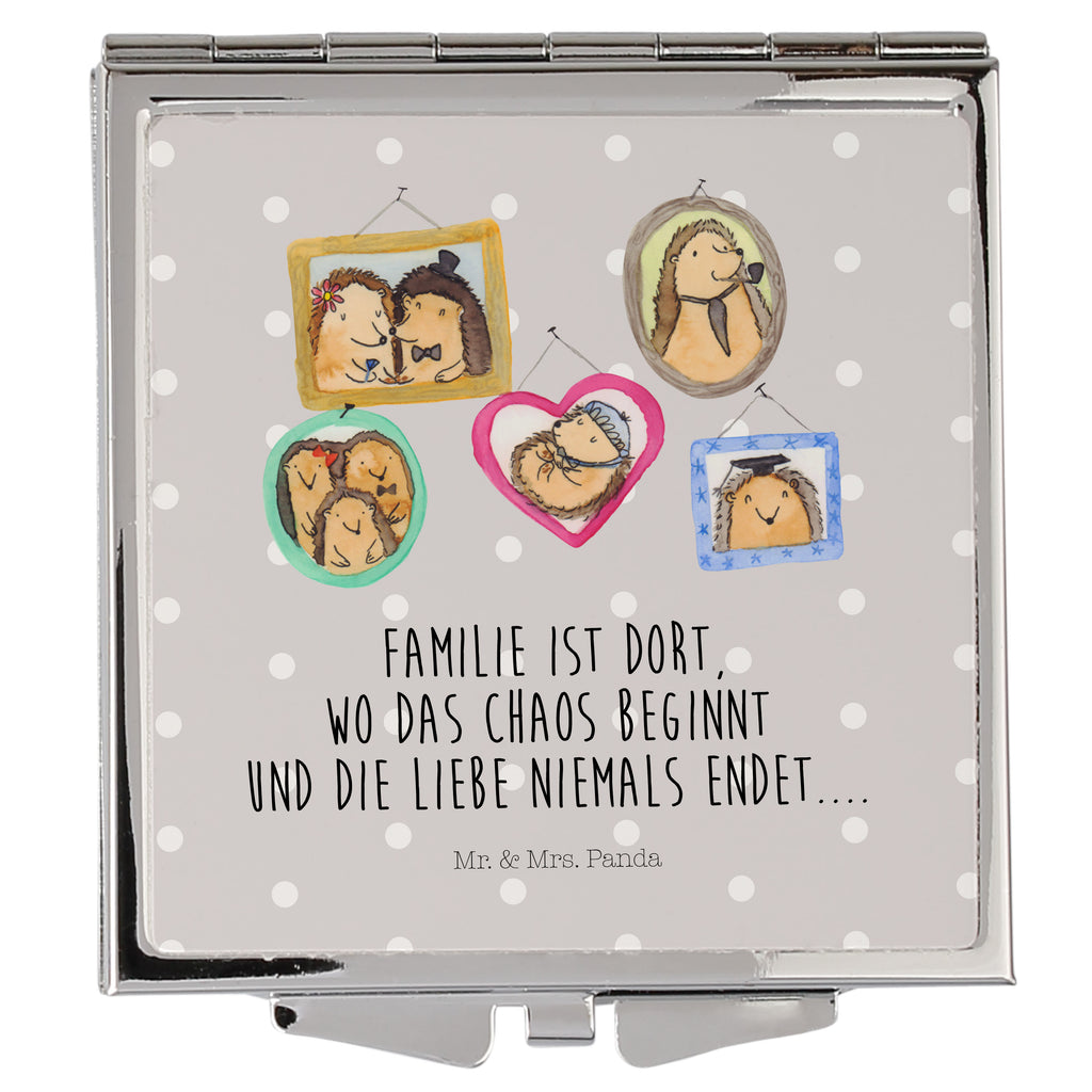 Handtaschenspiegel quadratisch Igel Familie Spiegel, Handtasche, Quadrat, silber, schminken, Schminkspiegel, Familie, Vatertag, Muttertag, Bruder, Schwester, Mama, Papa, Oma, Opa, Liebe, Igel, Bilder, Zusammenhalt, Glück