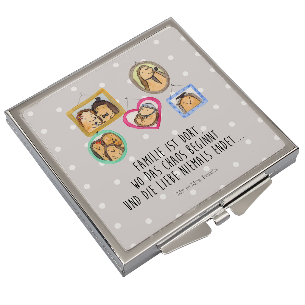 Handtaschenspiegel quadratisch Igel Familie Spiegel, Handtasche, Quadrat, silber, schminken, Schminkspiegel, Familie, Vatertag, Muttertag, Bruder, Schwester, Mama, Papa, Oma, Opa, Liebe, Igel, Bilder, Zusammenhalt, Glück