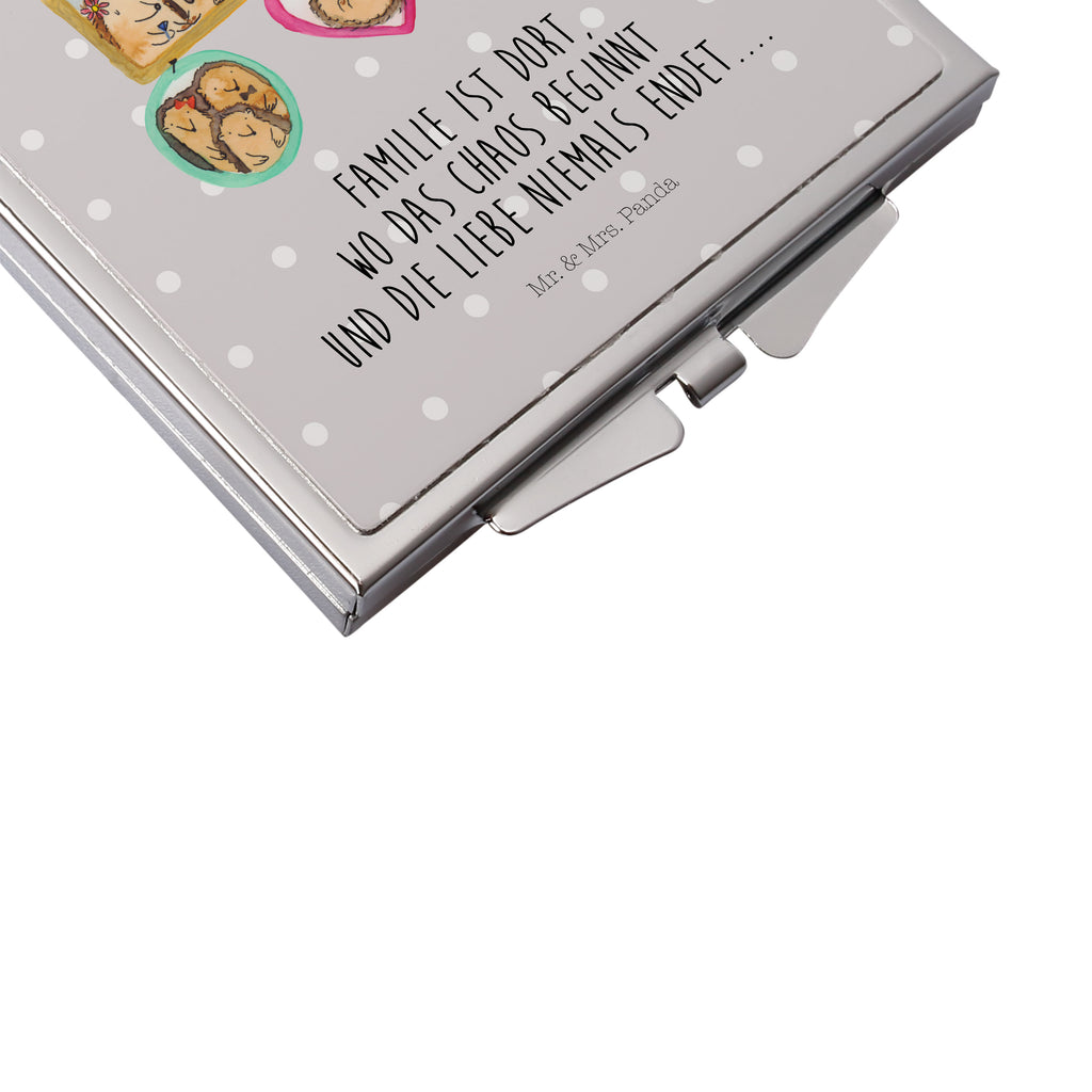 Handtaschenspiegel quadratisch Igel Familie Spiegel, Handtasche, Quadrat, silber, schminken, Schminkspiegel, Familie, Vatertag, Muttertag, Bruder, Schwester, Mama, Papa, Oma, Opa, Liebe, Igel, Bilder, Zusammenhalt, Glück