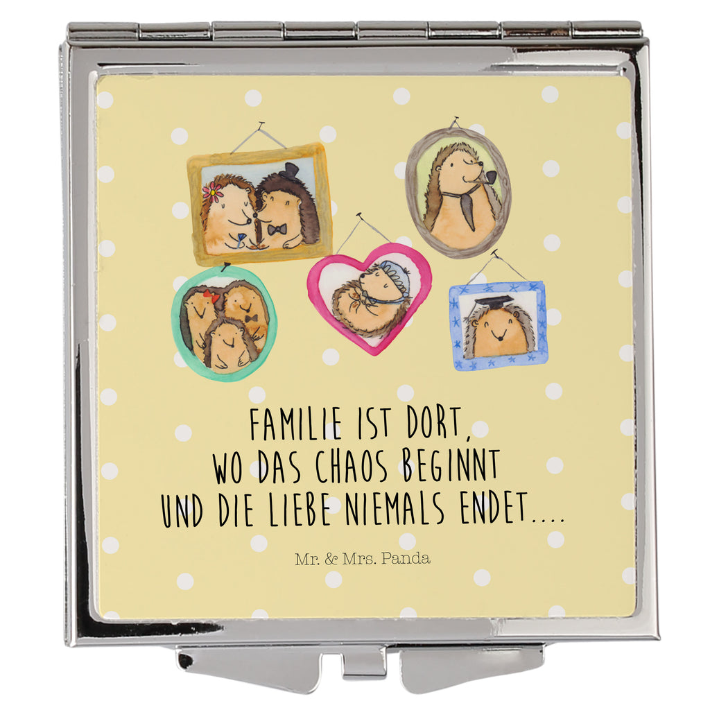 Handtaschenspiegel quadratisch Igel Familie Spiegel, Handtasche, Quadrat, silber, schminken, Schminkspiegel, Familie, Vatertag, Muttertag, Bruder, Schwester, Mama, Papa, Oma, Opa, Liebe, Igel, Bilder, Zusammenhalt, Glück