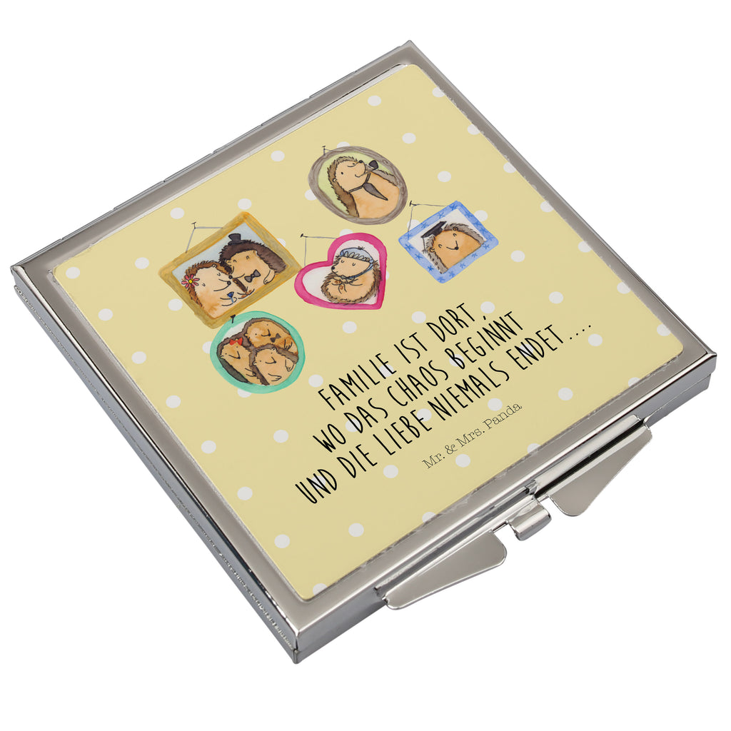 Handtaschenspiegel quadratisch Igel Familie Spiegel, Handtasche, Quadrat, silber, schminken, Schminkspiegel, Familie, Vatertag, Muttertag, Bruder, Schwester, Mama, Papa, Oma, Opa, Liebe, Igel, Bilder, Zusammenhalt, Glück