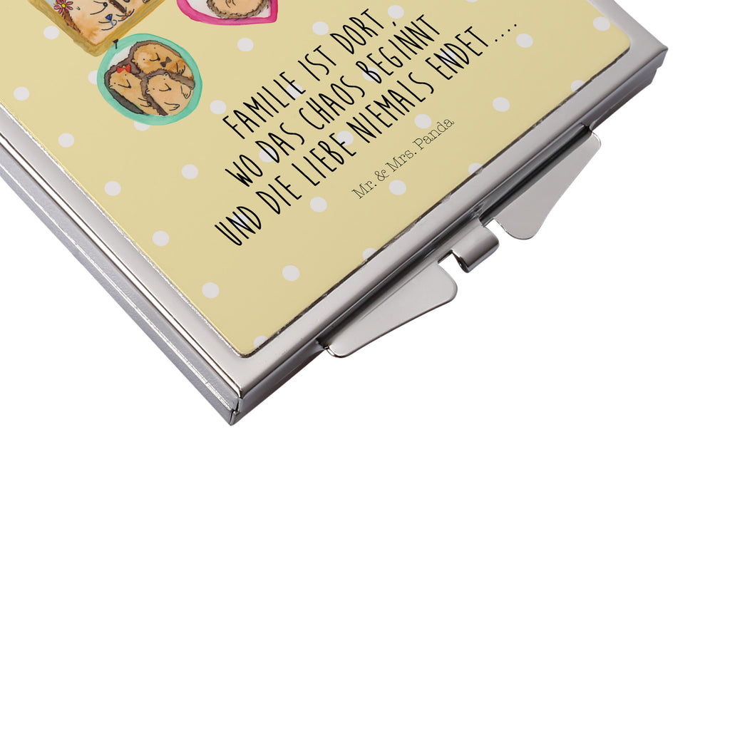 Handtaschenspiegel quadratisch Igel Familie Spiegel, Handtasche, Quadrat, silber, schminken, Schminkspiegel, Familie, Vatertag, Muttertag, Bruder, Schwester, Mama, Papa, Oma, Opa, Liebe, Igel, Bilder, Zusammenhalt, Glück