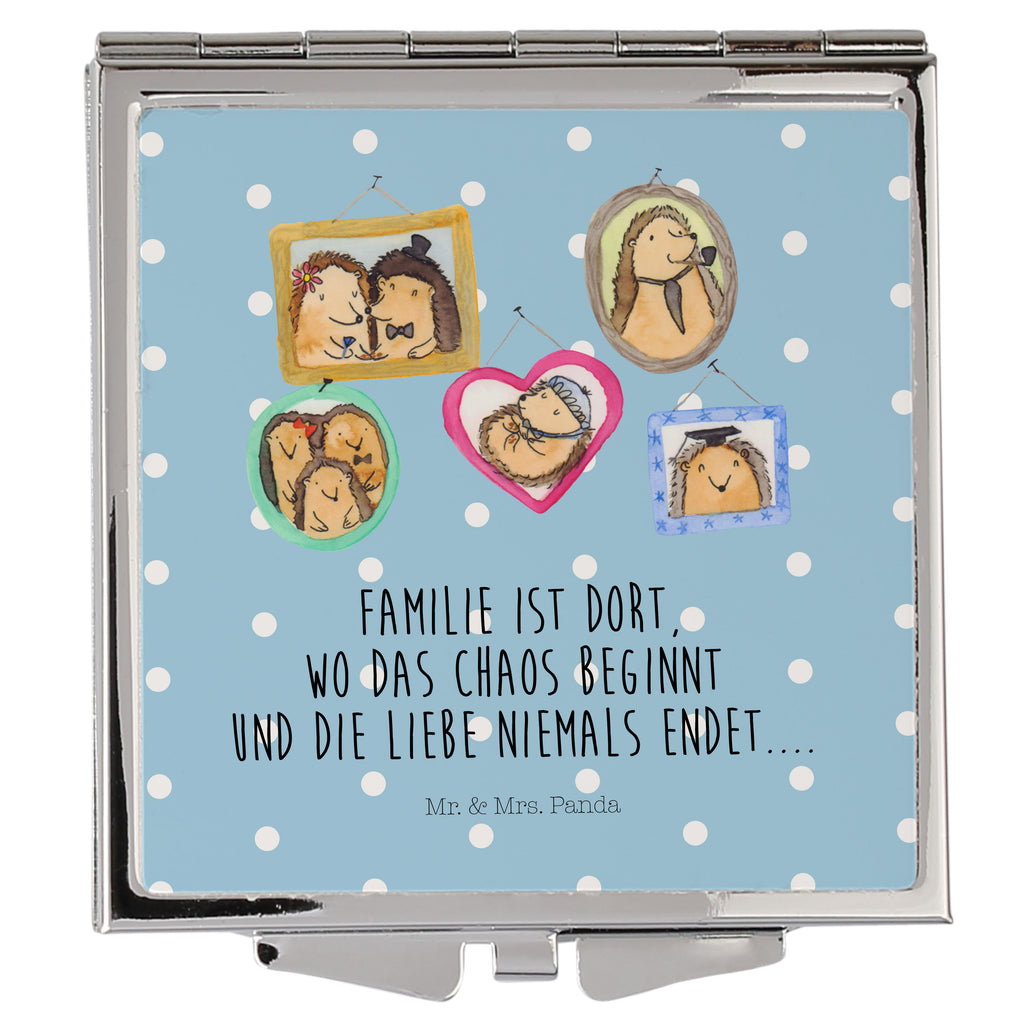 Handtaschenspiegel quadratisch Igel Familie Spiegel, Handtasche, Quadrat, silber, schminken, Schminkspiegel, Familie, Vatertag, Muttertag, Bruder, Schwester, Mama, Papa, Oma, Opa, Liebe, Igel, Bilder, Zusammenhalt, Glück