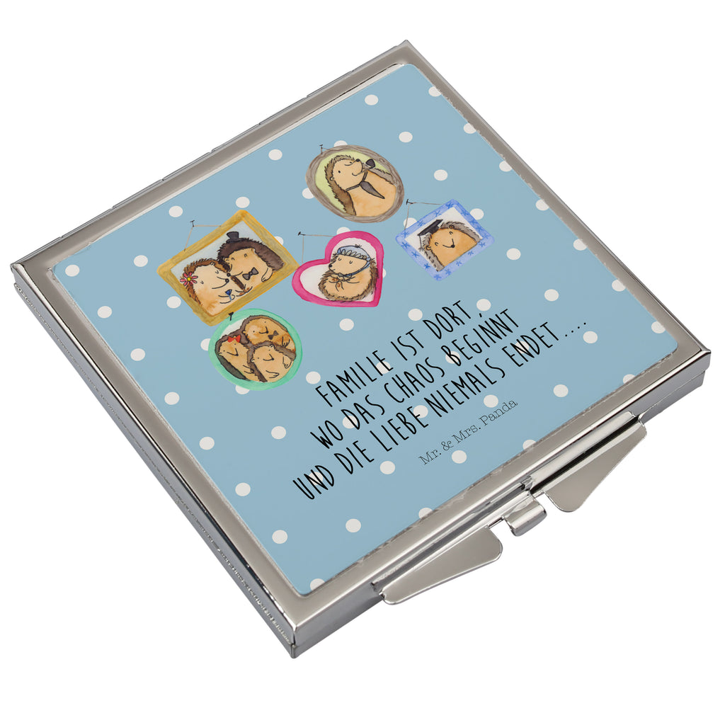 Handtaschenspiegel quadratisch Igel Familie Spiegel, Handtasche, Quadrat, silber, schminken, Schminkspiegel, Familie, Vatertag, Muttertag, Bruder, Schwester, Mama, Papa, Oma, Opa, Liebe, Igel, Bilder, Zusammenhalt, Glück