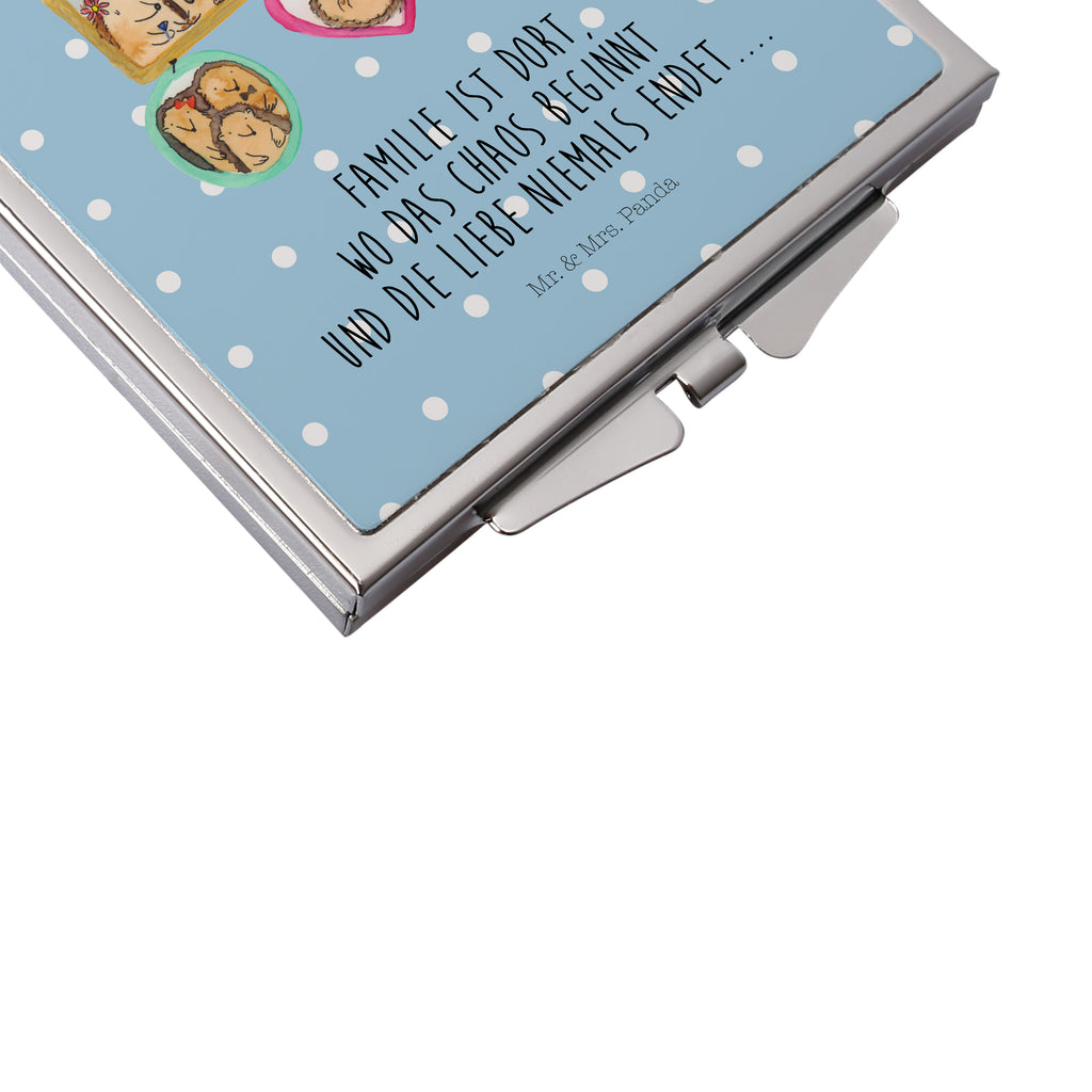 Handtaschenspiegel quadratisch Igel Familie Spiegel, Handtasche, Quadrat, silber, schminken, Schminkspiegel, Familie, Vatertag, Muttertag, Bruder, Schwester, Mama, Papa, Oma, Opa, Liebe, Igel, Bilder, Zusammenhalt, Glück