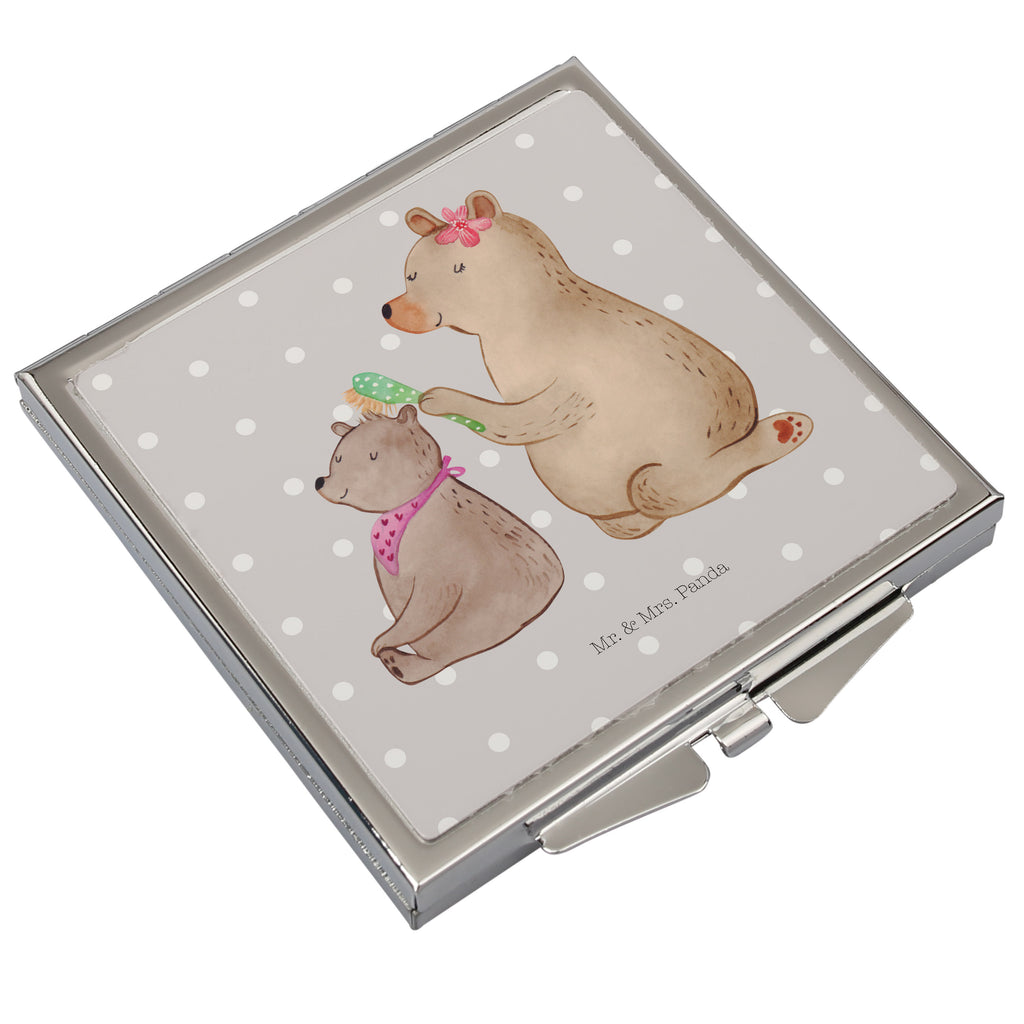 Handtaschenspiegel quadratisch Bär mit Kind Spiegel, Handtasche, Quadrat, silber, schminken, Schminkspiegel, Familie, Vatertag, Muttertag, Bruder, Schwester, Mama, Papa, Oma, Opa, Geschenk, Mutti, Mutter