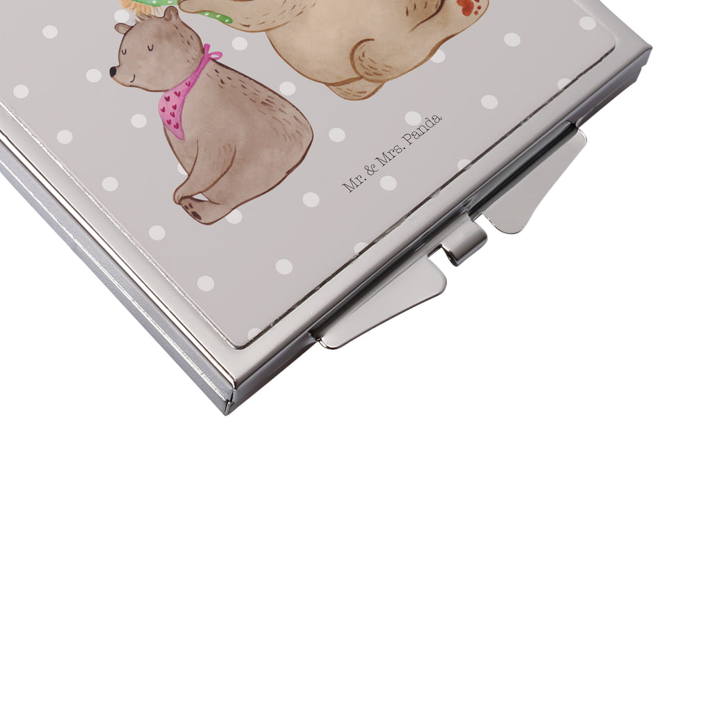 Handtaschenspiegel quadratisch Bär mit Kind Spiegel, Handtasche, Quadrat, silber, schminken, Schminkspiegel, Familie, Vatertag, Muttertag, Bruder, Schwester, Mama, Papa, Oma, Opa, Geschenk, Mutti, Mutter