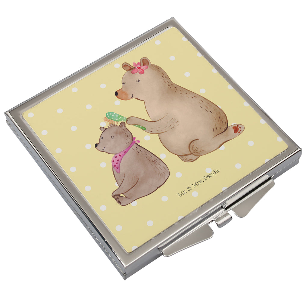 Handtaschenspiegel quadratisch Bär mit Kind Spiegel, Handtasche, Quadrat, silber, schminken, Schminkspiegel, Familie, Vatertag, Muttertag, Bruder, Schwester, Mama, Papa, Oma, Opa, Geschenk, Mutti, Mutter