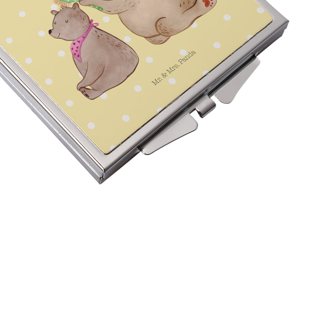 Handtaschenspiegel quadratisch Bär mit Kind Spiegel, Handtasche, Quadrat, silber, schminken, Schminkspiegel, Familie, Vatertag, Muttertag, Bruder, Schwester, Mama, Papa, Oma, Opa, Geschenk, Mutti, Mutter