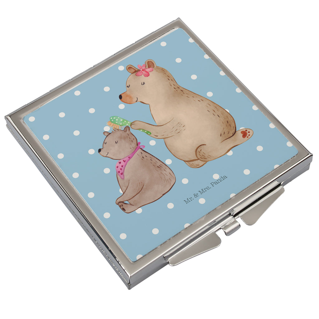 Handtaschenspiegel quadratisch Bär mit Kind Spiegel, Handtasche, Quadrat, silber, schminken, Schminkspiegel, Familie, Vatertag, Muttertag, Bruder, Schwester, Mama, Papa, Oma, Opa, Geschenk, Mutti, Mutter
