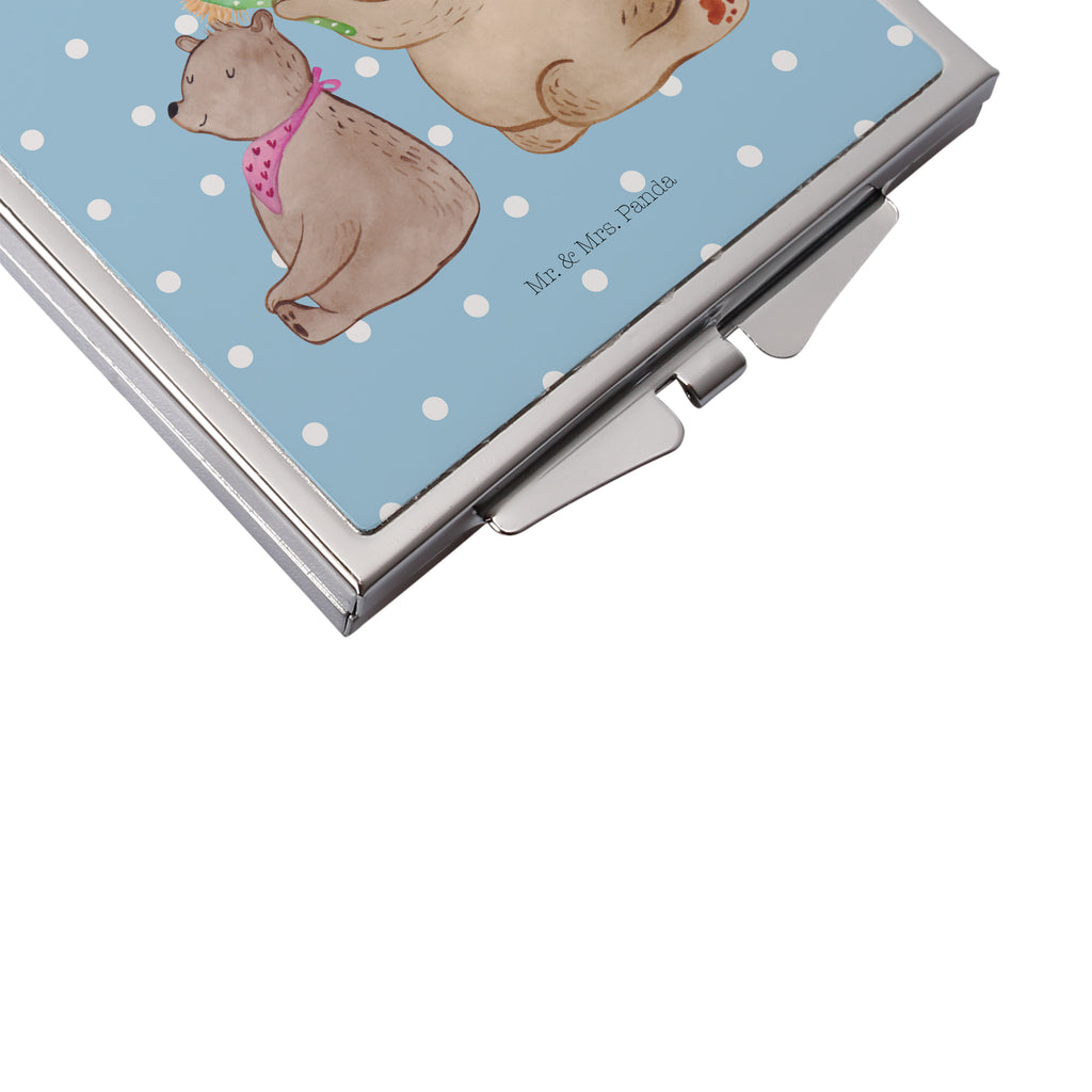 Handtaschenspiegel quadratisch Bär mit Kind Spiegel, Handtasche, Quadrat, silber, schminken, Schminkspiegel, Familie, Vatertag, Muttertag, Bruder, Schwester, Mama, Papa, Oma, Opa, Geschenk, Mutti, Mutter