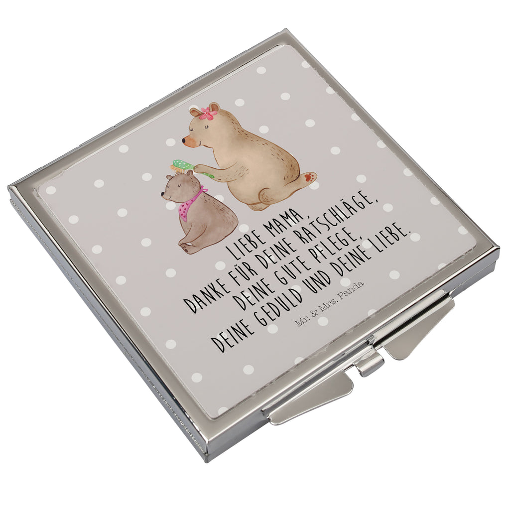 Handtaschenspiegel quadratisch Bär mit Kind Spiegel, Handtasche, Quadrat, silber, schminken, Schminkspiegel, Familie, Vatertag, Muttertag, Bruder, Schwester, Mama, Papa, Oma, Opa, Geschenk, Mutti, Mutter