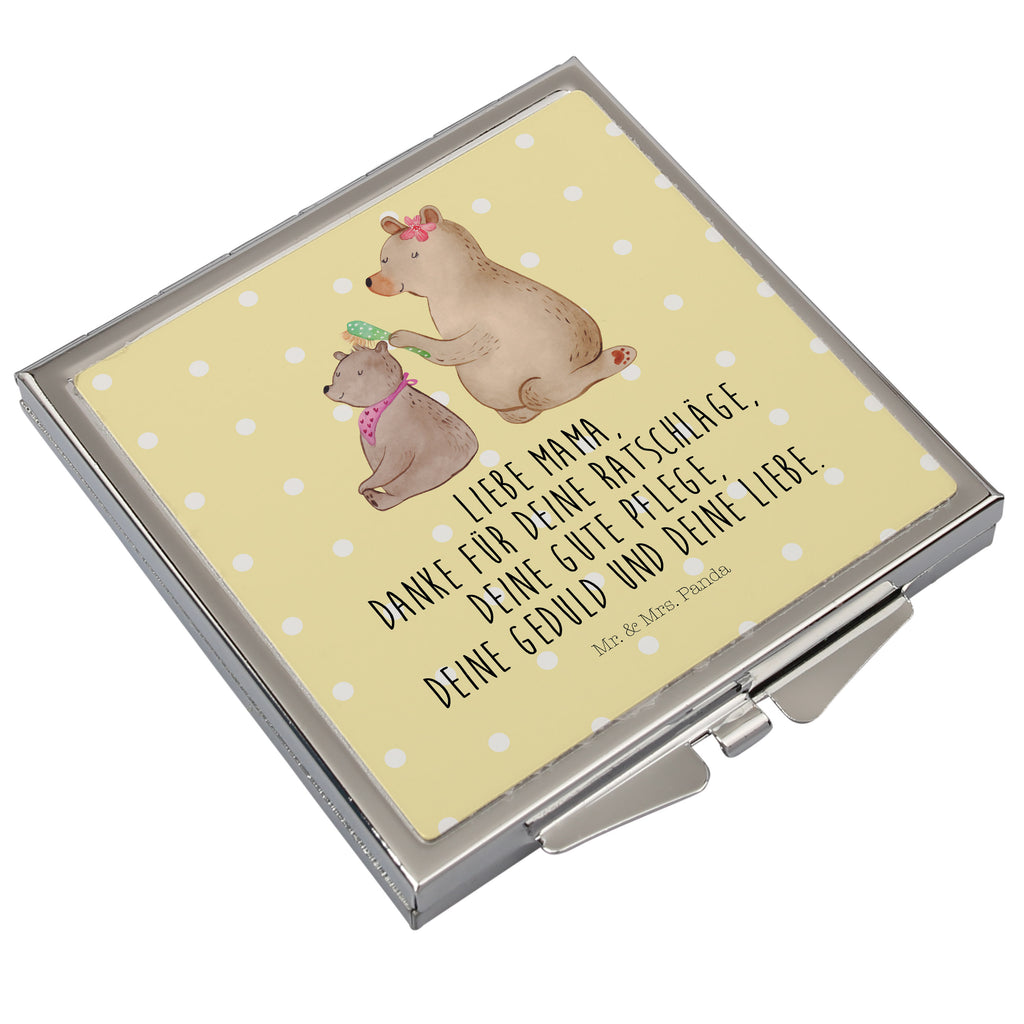 Handtaschenspiegel quadratisch Bär mit Kind Spiegel, Handtasche, Quadrat, silber, schminken, Schminkspiegel, Familie, Vatertag, Muttertag, Bruder, Schwester, Mama, Papa, Oma, Opa, Geschenk, Mutti, Mutter