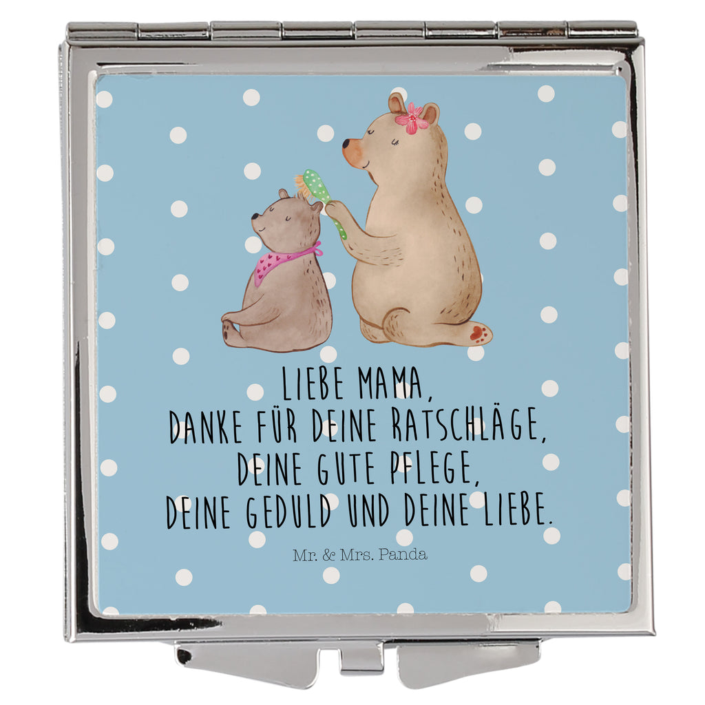 Handtaschenspiegel quadratisch Bär mit Kind Spiegel, Handtasche, Quadrat, silber, schminken, Schminkspiegel, Familie, Vatertag, Muttertag, Bruder, Schwester, Mama, Papa, Oma, Opa, Geschenk, Mutti, Mutter