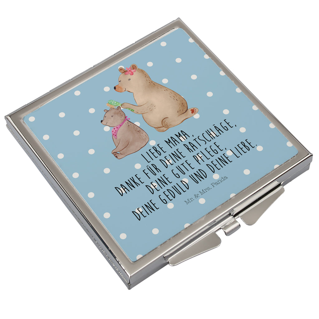 Handtaschenspiegel quadratisch Bär mit Kind Spiegel, Handtasche, Quadrat, silber, schminken, Schminkspiegel, Familie, Vatertag, Muttertag, Bruder, Schwester, Mama, Papa, Oma, Opa, Geschenk, Mutti, Mutter