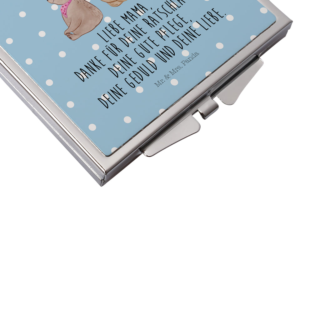 Handtaschenspiegel quadratisch Bär mit Kind Spiegel, Handtasche, Quadrat, silber, schminken, Schminkspiegel, Familie, Vatertag, Muttertag, Bruder, Schwester, Mama, Papa, Oma, Opa, Geschenk, Mutti, Mutter