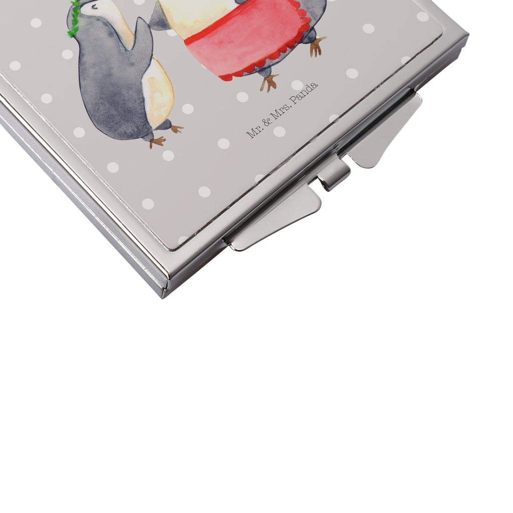 Handtaschenspiegel quadratisch Pinguin mit Kind Spiegel, Handtasche, Quadrat, silber, schminken, Schminkspiegel, Familie, Vatertag, Muttertag, Bruder, Schwester, Mama, Papa, Oma, Opa, Geschenk, Mami, Mutti, Mutter, Geburststag