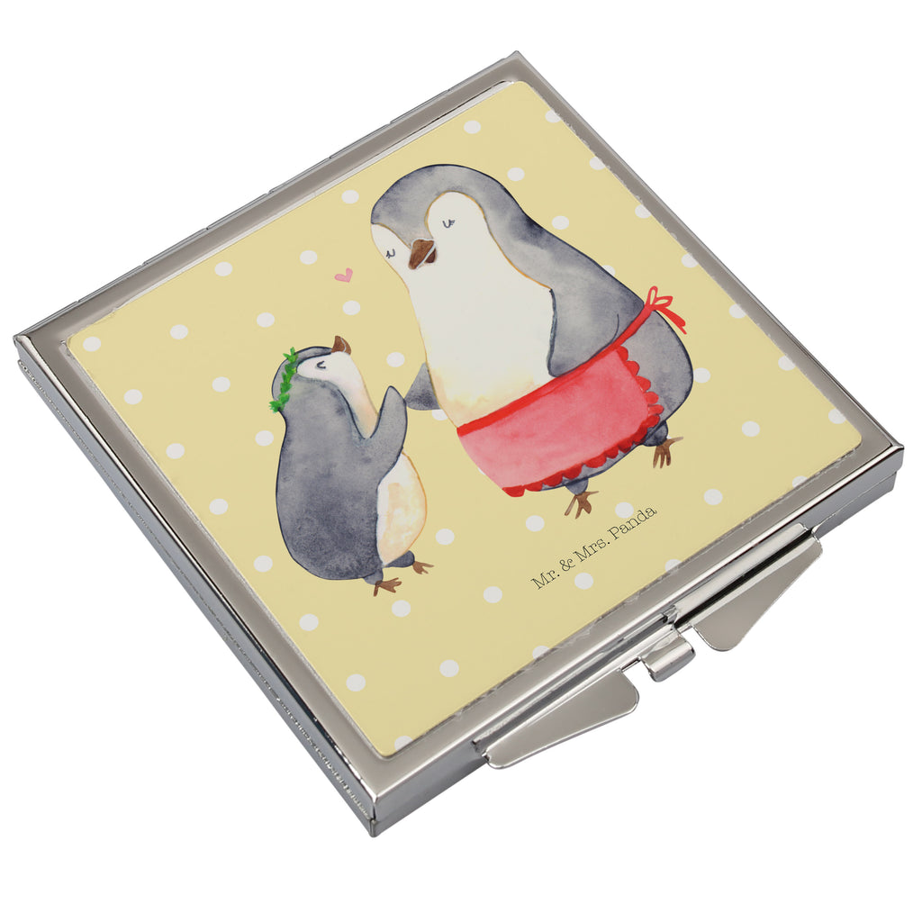 Handtaschenspiegel quadratisch Pinguin mit Kind Spiegel, Handtasche, Quadrat, silber, schminken, Schminkspiegel, Familie, Vatertag, Muttertag, Bruder, Schwester, Mama, Papa, Oma, Opa, Geschenk, Mami, Mutti, Mutter, Geburststag