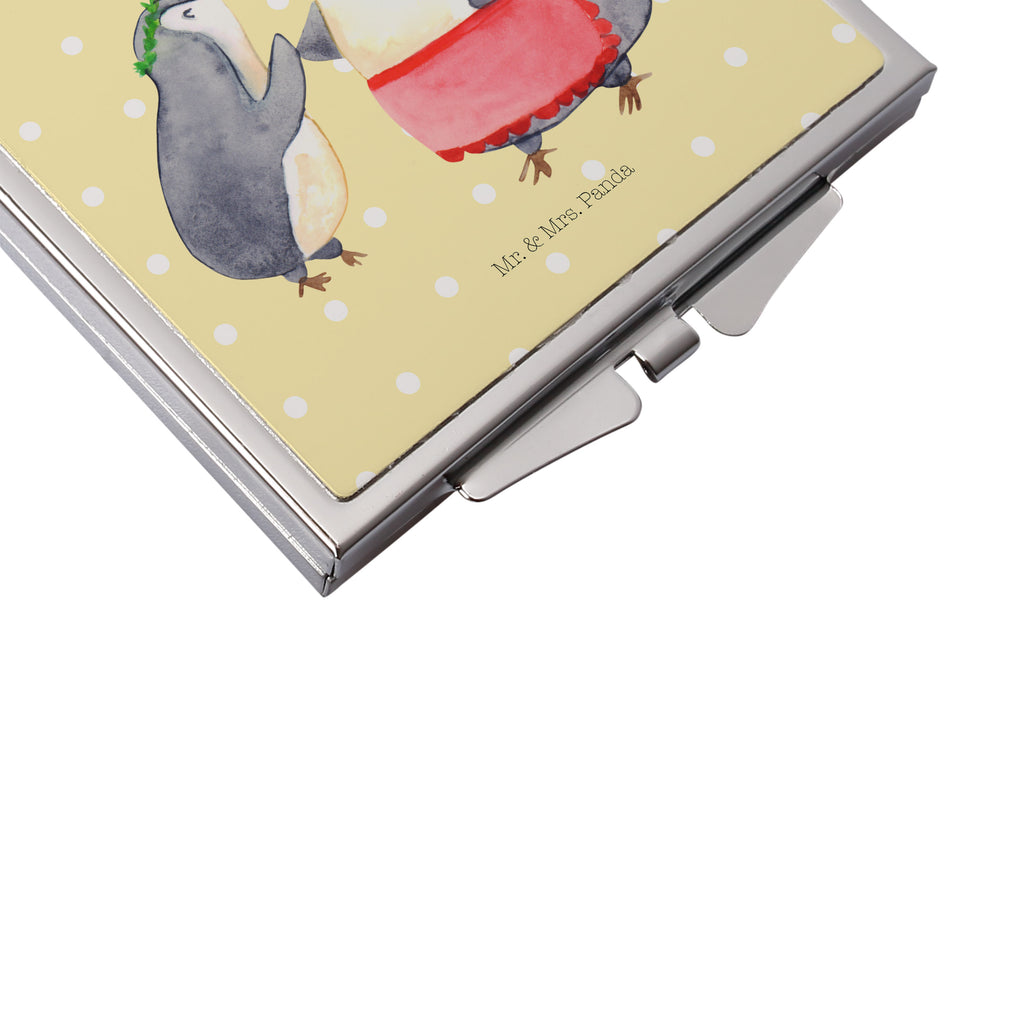 Handtaschenspiegel quadratisch Pinguin mit Kind Spiegel, Handtasche, Quadrat, silber, schminken, Schminkspiegel, Familie, Vatertag, Muttertag, Bruder, Schwester, Mama, Papa, Oma, Opa, Geschenk, Mami, Mutti, Mutter, Geburststag