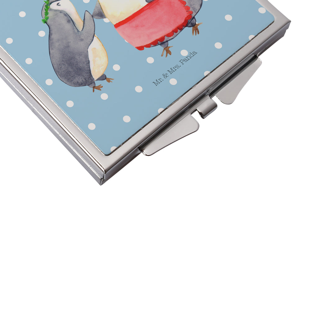 Handtaschenspiegel quadratisch Pinguin mit Kind Spiegel, Handtasche, Quadrat, silber, schminken, Schminkspiegel, Familie, Vatertag, Muttertag, Bruder, Schwester, Mama, Papa, Oma, Opa, Geschenk, Mami, Mutti, Mutter, Geburststag