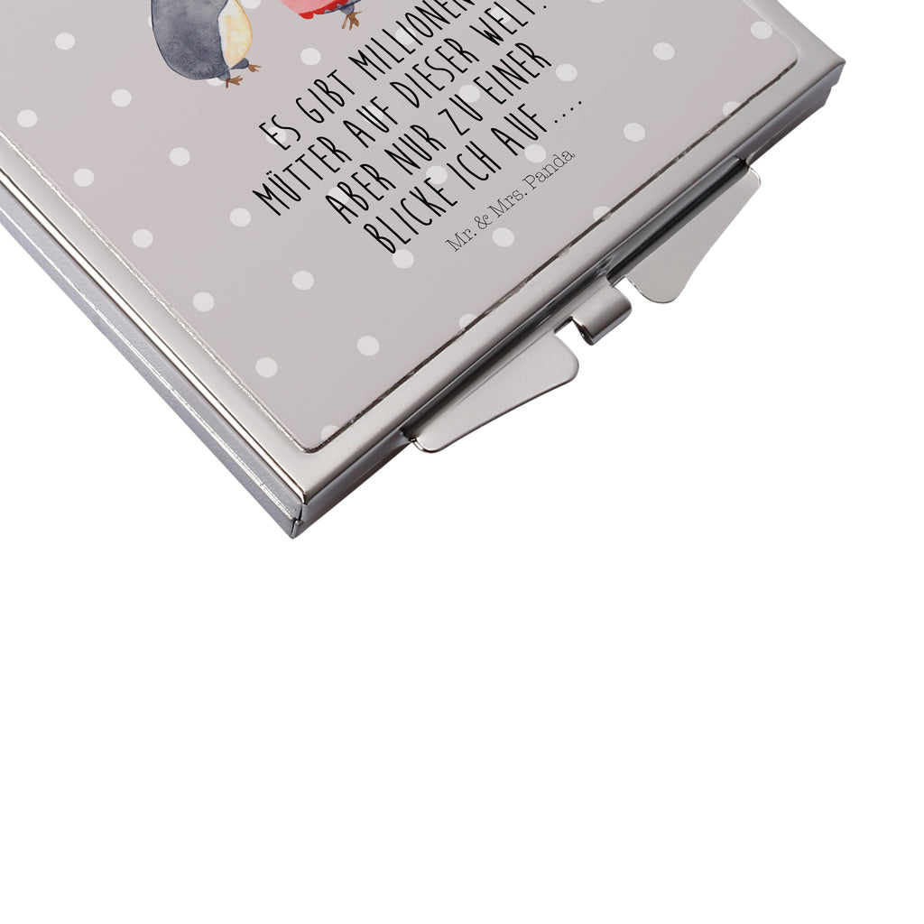 Handtaschenspiegel quadratisch Pinguin mit Kind Spiegel, Handtasche, Quadrat, silber, schminken, Schminkspiegel, Familie, Vatertag, Muttertag, Bruder, Schwester, Mama, Papa, Oma, Opa, Geschenk, Mami, Mutti, Mutter, Geburststag