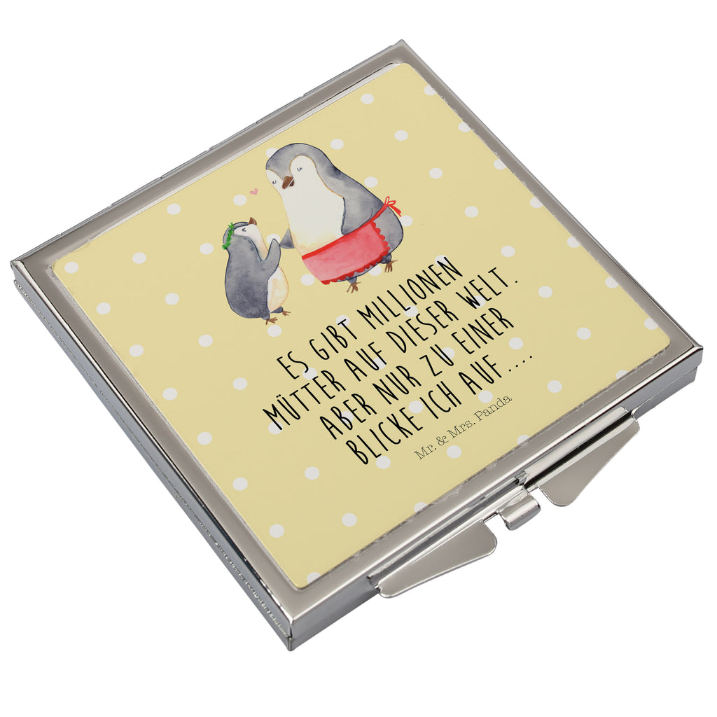 Handtaschenspiegel quadratisch Pinguin mit Kind Spiegel, Handtasche, Quadrat, silber, schminken, Schminkspiegel, Familie, Vatertag, Muttertag, Bruder, Schwester, Mama, Papa, Oma, Opa, Geschenk, Mami, Mutti, Mutter, Geburststag