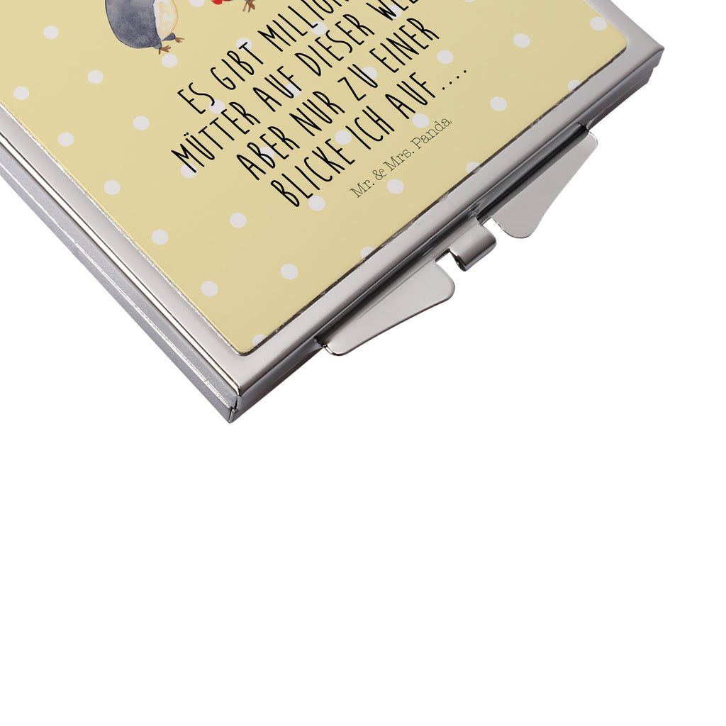 Handtaschenspiegel quadratisch Pinguin mit Kind Spiegel, Handtasche, Quadrat, silber, schminken, Schminkspiegel, Familie, Vatertag, Muttertag, Bruder, Schwester, Mama, Papa, Oma, Opa, Geschenk, Mami, Mutti, Mutter, Geburststag