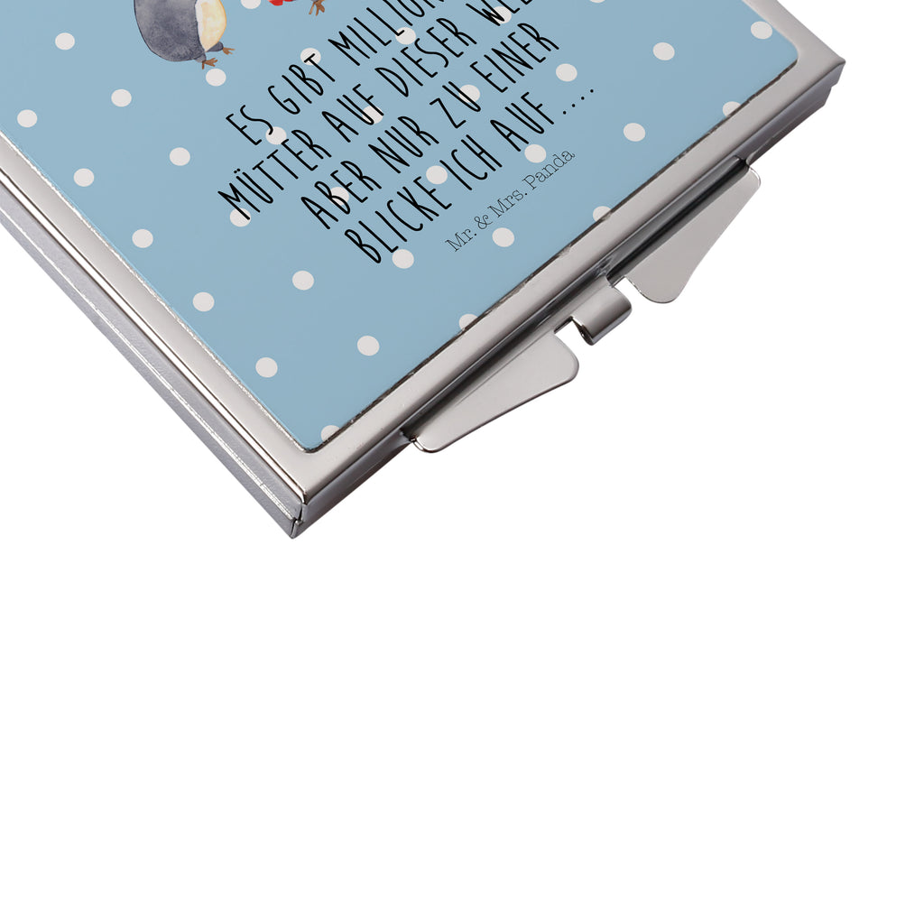 Handtaschenspiegel quadratisch Pinguin mit Kind Spiegel, Handtasche, Quadrat, silber, schminken, Schminkspiegel, Familie, Vatertag, Muttertag, Bruder, Schwester, Mama, Papa, Oma, Opa, Geschenk, Mami, Mutti, Mutter, Geburststag