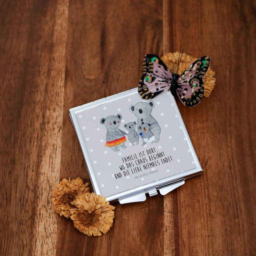 Handtaschenspiegel quadratisch Koala Familie Spiegel, Handtasche, Quadrat, silber, schminken, Schminkspiegel, Familie, Vatertag, Muttertag, Bruder, Schwester, Mama, Papa, Oma, Opa, Koala, Koalas, Family, Kinder, Geschwister, Familienleben
