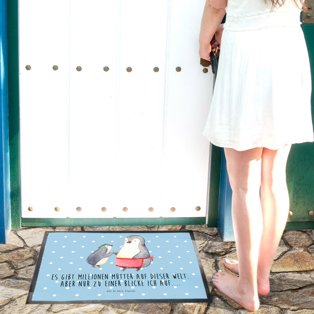 Fußmatte Pinguin mit Kind Geschenk, Muttertag, Mama, Mami, Mutti, Mutter, Geburststag Türvorleger, Schmutzmatte, Fußabtreter, Matte, Schmutzfänger, Fußabstreifer, Schmutzfangmatte, Türmatte, Motivfußmatte,  Haustürmatte, Vorleger  Familie, Vatertag, Muttertag, Bruder, Schwester, Mama, Papa, Oma, Opa