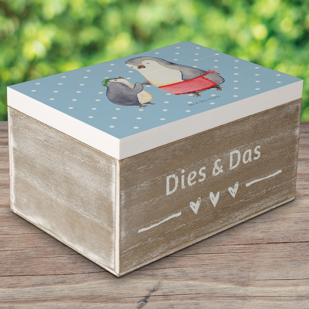 Holzkiste Pinguin mit Kind Holzkiste, Kiste, Schatzkiste, Truhe, Schatulle, XXL, Erinnerungsbox, Erinnerungskiste, Dekokiste, Aufbewahrungsbox, Familie, Vatertag, Muttertag, Bruder, Schwester, Mama, Papa, Oma, Opa, Geschenk, Mami, Mutti, Mutter, Geburststag