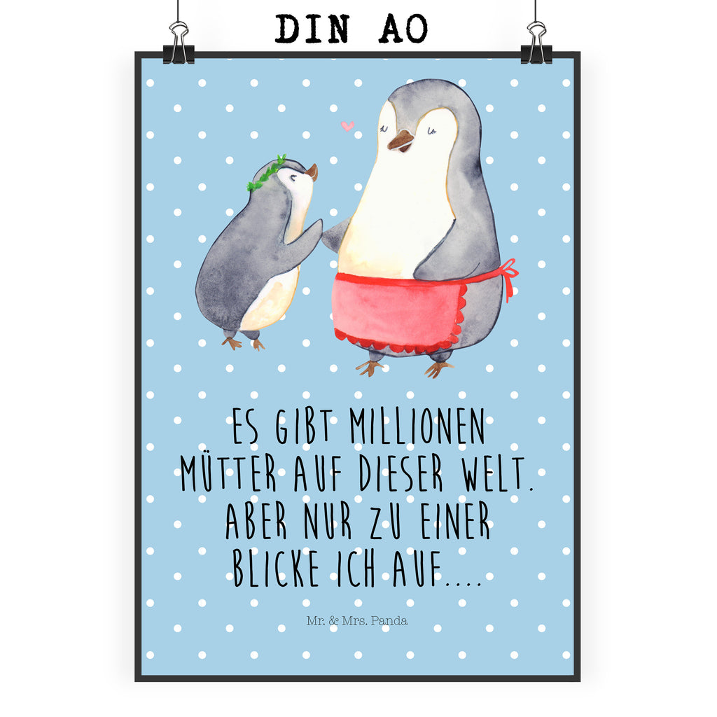 Poster Pinguin mit Kind Geschenk, Muttertag, Mama, Mami, Mutti, Mutter, Geburststag Poster, Wandposter, Bild, Wanddeko, Küchenposter, Kinderposter, Wanddeko Bild, Raumdekoration, Wanddekoration, Handgemaltes Poster, Mr. & Mrs. Panda Poster, Designposter, Kunstdruck, Posterdruck  Familie, Vatertag, Muttertag, Bruder, Schwester, Mama, Papa, Oma, Opa