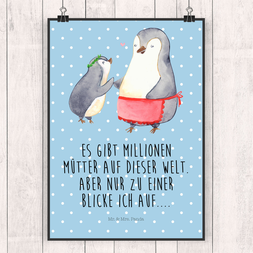 Poster Pinguin mit Kind Geschenk, Muttertag, Mama, Mami, Mutti, Mutter, Geburststag Poster, Wandposter, Bild, Wanddeko, Küchenposter, Kinderposter, Wanddeko Bild, Raumdekoration, Wanddekoration, Handgemaltes Poster, Mr. & Mrs. Panda Poster, Designposter, Kunstdruck, Posterdruck  Familie, Vatertag, Muttertag, Bruder, Schwester, Mama, Papa, Oma, Opa