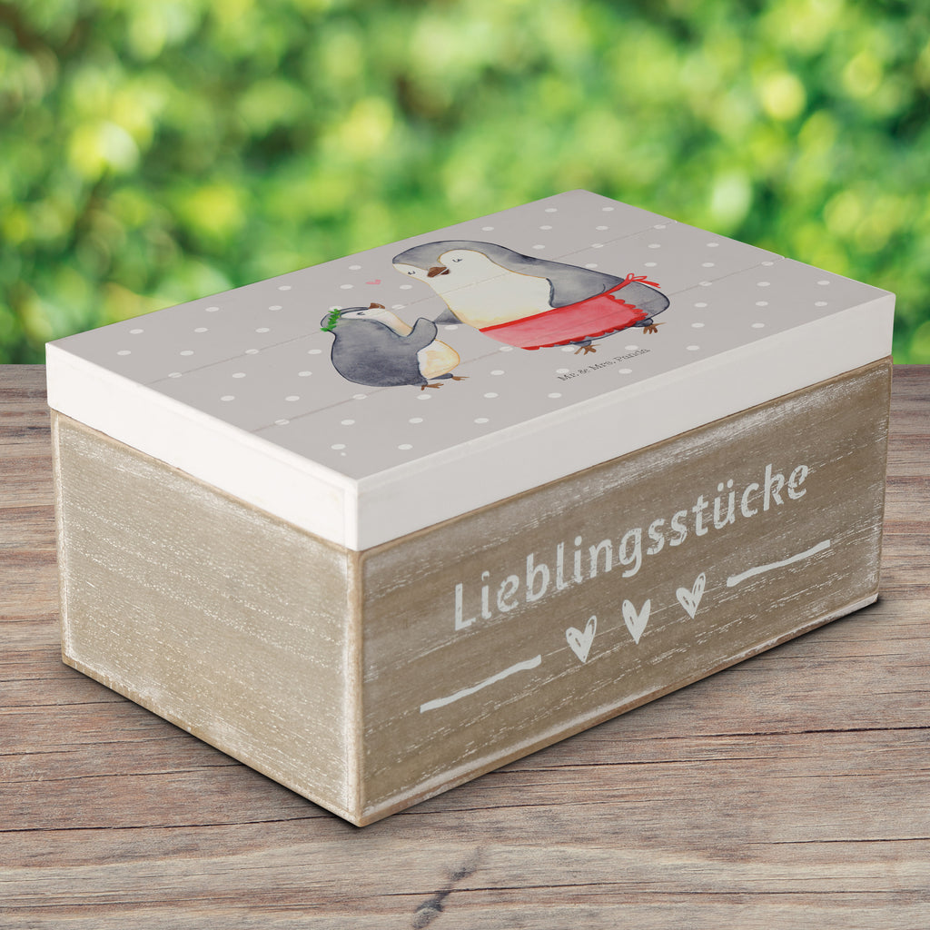 Holzkiste Pinguin mit Kind Holzkiste, Kiste, Schatzkiste, Truhe, Schatulle, XXL, Erinnerungsbox, Erinnerungskiste, Dekokiste, Aufbewahrungsbox, Familie, Vatertag, Muttertag, Bruder, Schwester, Mama, Papa, Oma, Opa, Geschenk, Mami, Mutti, Mutter, Geburststag