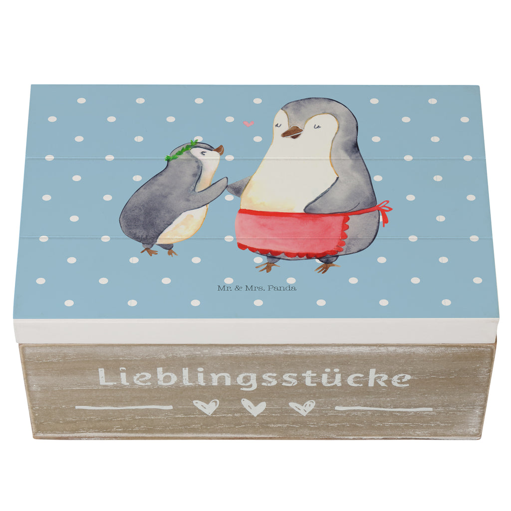 Holzkiste Pinguin mit Kind Holzkiste, Kiste, Schatzkiste, Truhe, Schatulle, XXL, Erinnerungsbox, Erinnerungskiste, Dekokiste, Aufbewahrungsbox, Familie, Vatertag, Muttertag, Bruder, Schwester, Mama, Papa, Oma, Opa, Geschenk, Mami, Mutti, Mutter, Geburststag