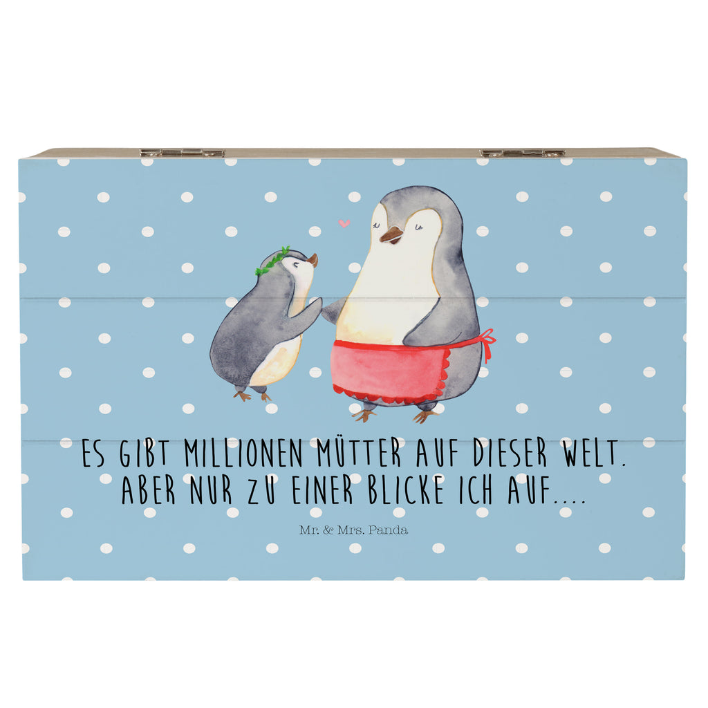 Holzkiste Pinguin mit Kind Holzkiste, Kiste, Schatzkiste, Truhe, Schatulle, XXL, Erinnerungsbox, Erinnerungskiste, Dekokiste, Aufbewahrungsbox, Familie, Vatertag, Muttertag, Bruder, Schwester, Mama, Papa, Oma, Opa, Geschenk, Mami, Mutti, Mutter, Geburststag